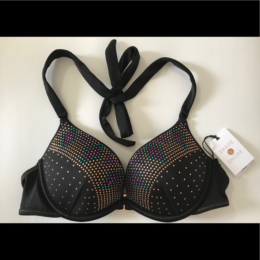 Shade Shore Push Up Halter Top Bikini Black 34A